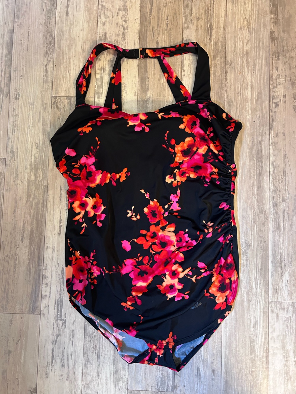 Swimsuits For All Black Floral One-Piece Swimsuit with Pink & Orange Blooms